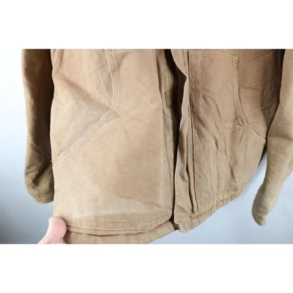 Vtg Carhartt Mens 48T Distressed Spell Out Quilted Arctic Jacket Duck Brown USA